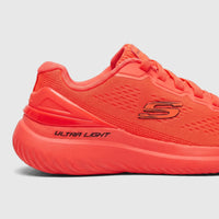 Coral Skechers Men's Comfort Sneaker Bounder 2.0 232776. Close-up side profile view, highlighting the mesh upper and 'S'