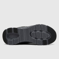 Sole view of a dark grey Skechers Men's Comfort Sneaker Glide-Step Pro 232930 with a textured outsole.