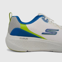 Skechers Men's Comfort Sneaker Go Run Elevate 220189 in white with blue and lime green accents, side view.