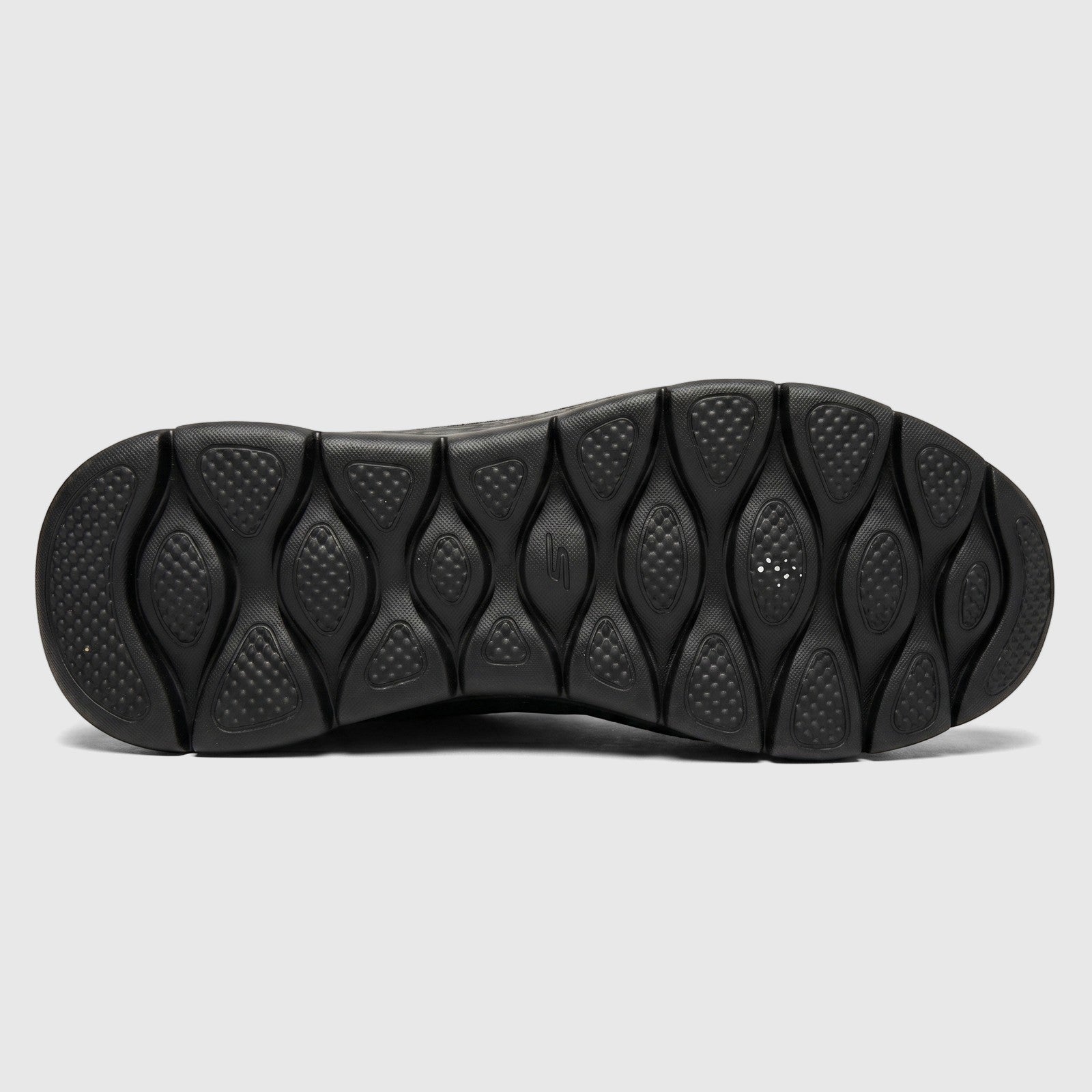Black Skechers Men's Comfort Sneaker Go Walk Flex 216508, showing the textured rubber sole from below.