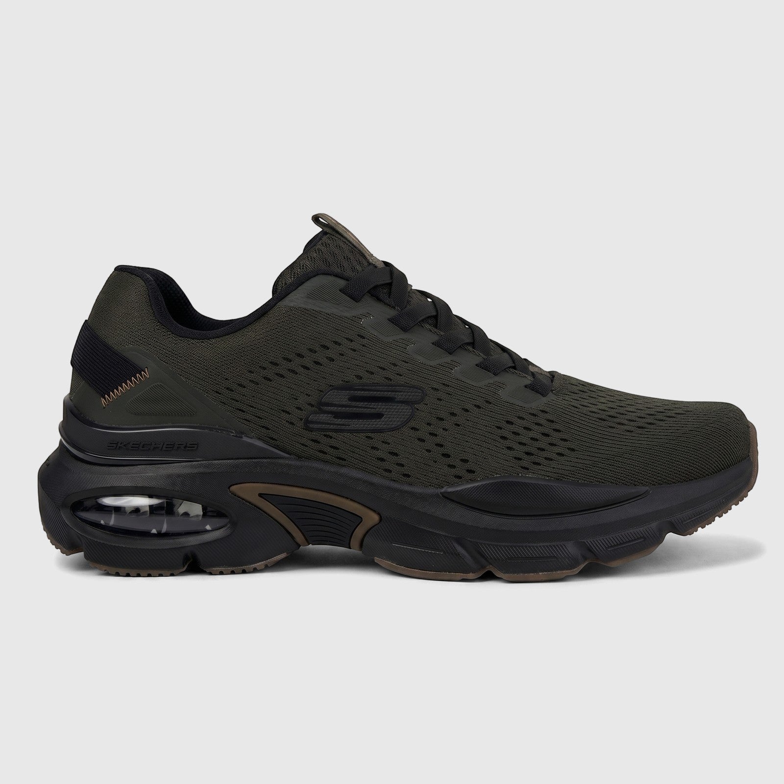 Skechers Men's Comfort Sneaker Skech-Air Ventura 232655 in olive and black, shown from a side view.