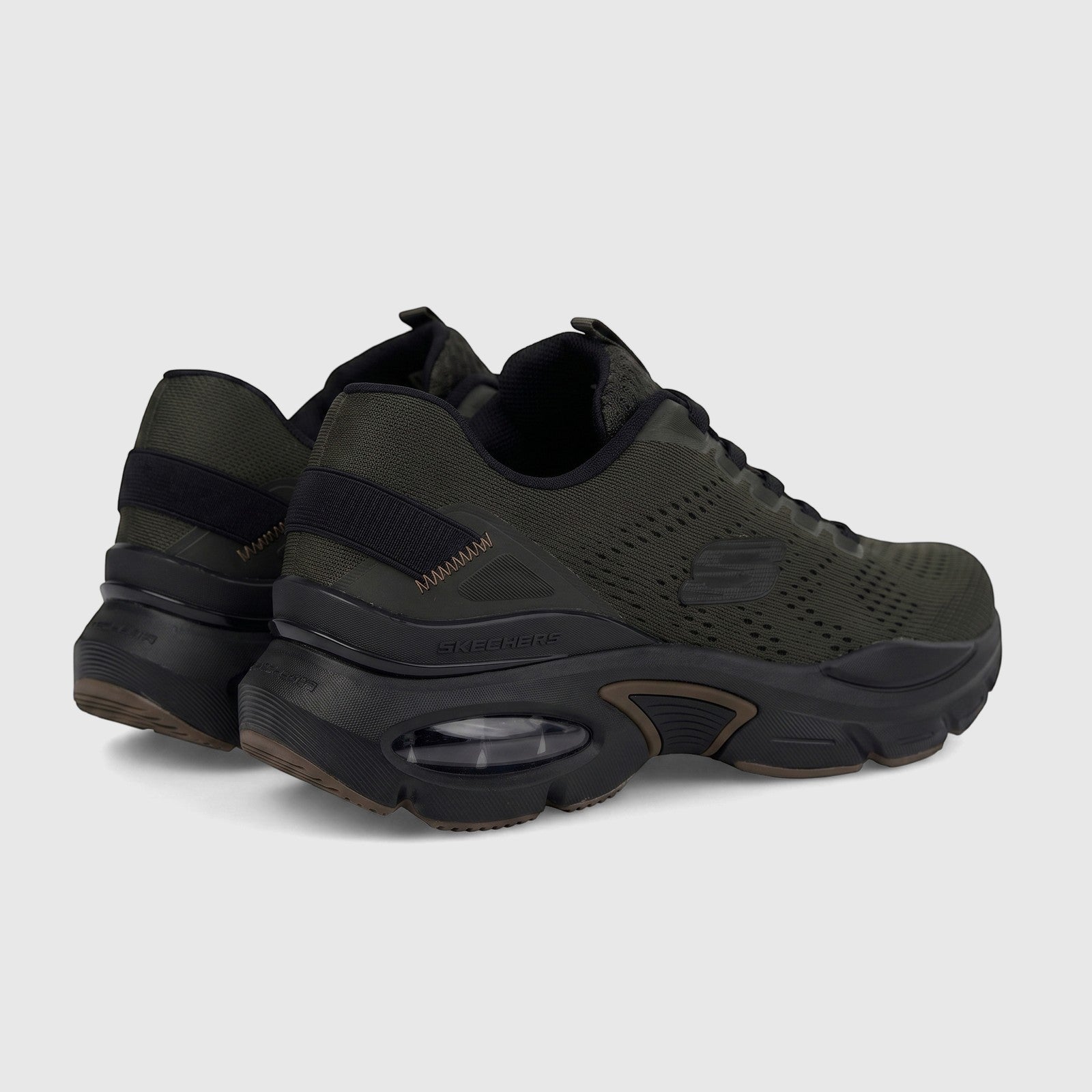 Skechers Men's Comfort Sneaker Skech-Air Ventura 232655 in olive green and black, shown from a rear-quarter view.
