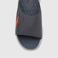 Skechers Men's Comfort Vapor Foam Sandal in grey with an orange accent, seen from a top-down view.