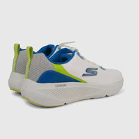 Pair of Skechers Men's Go Run Elevate 220189 comfort sneakers in white and multi-color, shown from a rear-side view.