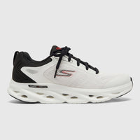 Skechers Men's Comfort Sneaker Go Run Swirl Tech Speed 220905 in white and black, side view. Features a distinctive sculpted
