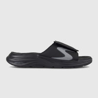 Skechers Men's Vapor Foam slide sandal in black, featuring a contoured footbed and an adjustable hook-and-loop strap with a