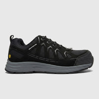Skechers Men's Workmalad II Composite Toe Safety Sneaker 200127EC in black, featuring an ESD symbol and grey sole, shown in