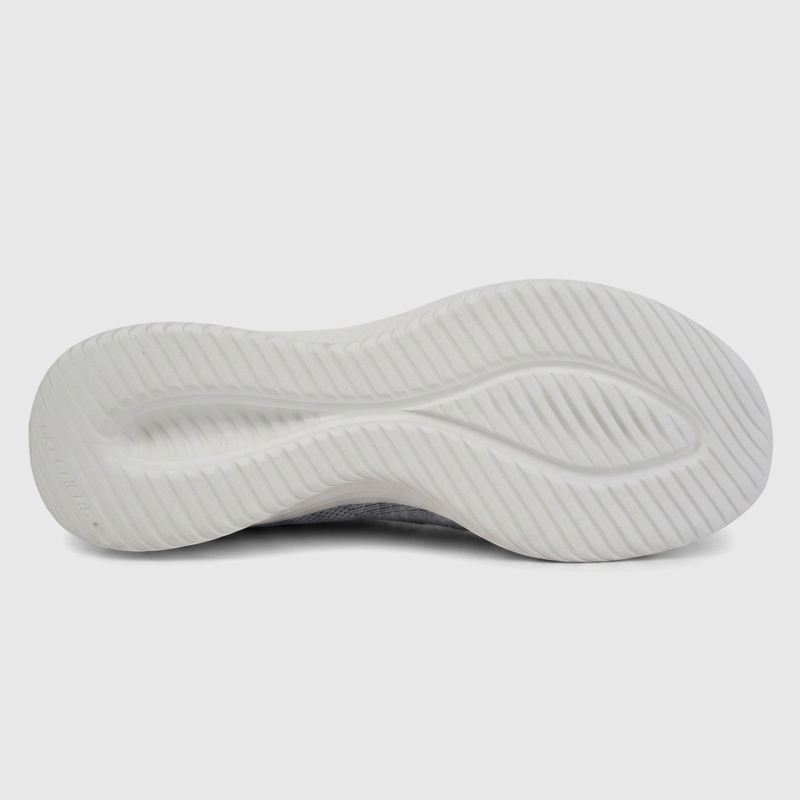 Light grey Skechers Ultra Flex 3.0 sneaker sole with a textured pattern, viewed from the bottom side on a white background.