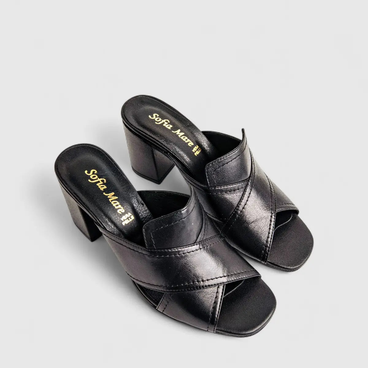 Sofia Mare Ladies Leather Comfort Push In Block Heel Sandal 11806 Black SF74