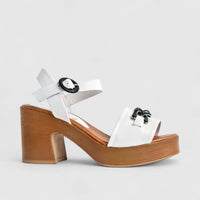 Sofia Mare Ladies Leather Comfort Block Heel Sandal 11809XG White SF79