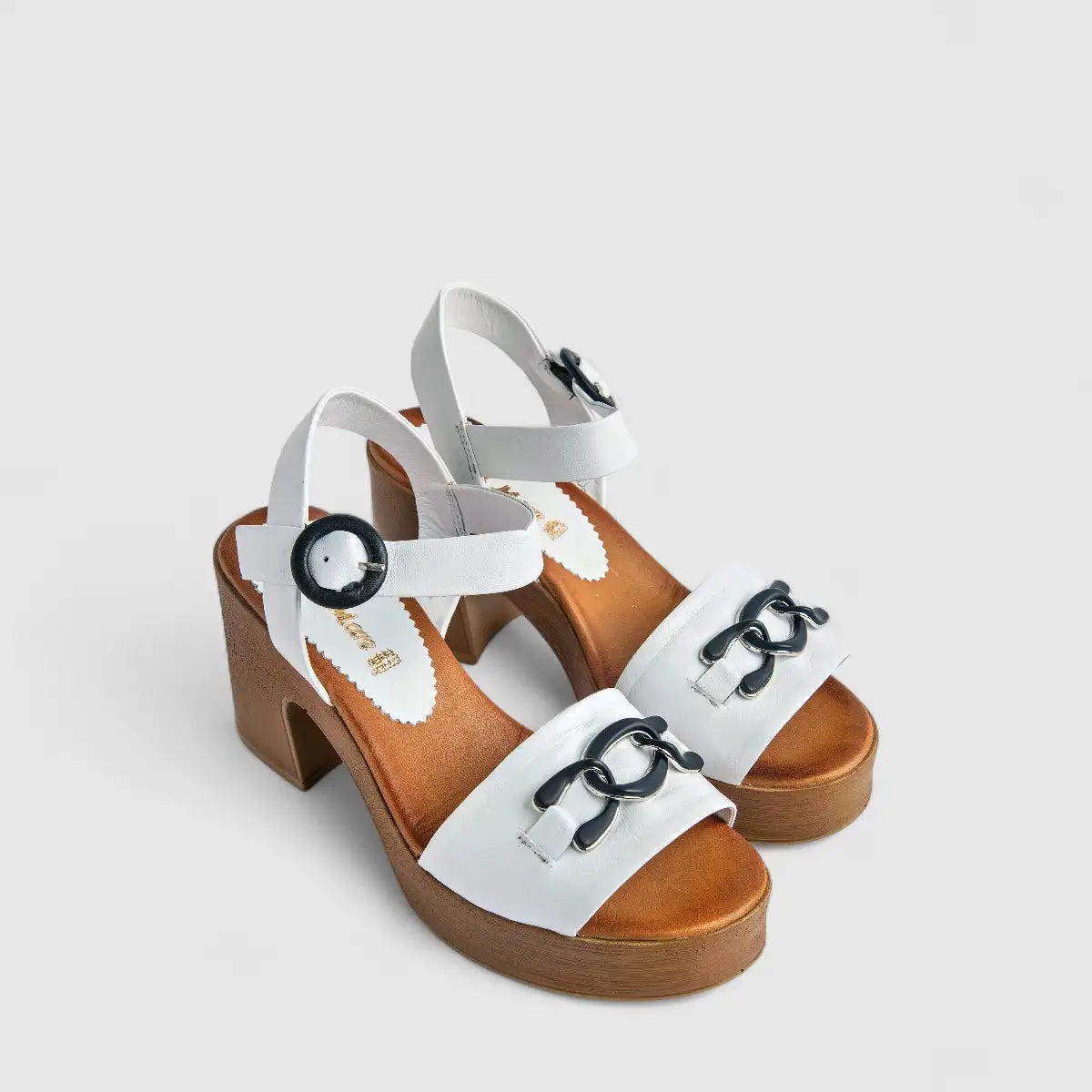 Sofia Mare Ladies Leather Comfort Block Heel Sandal 11809XG White SF79