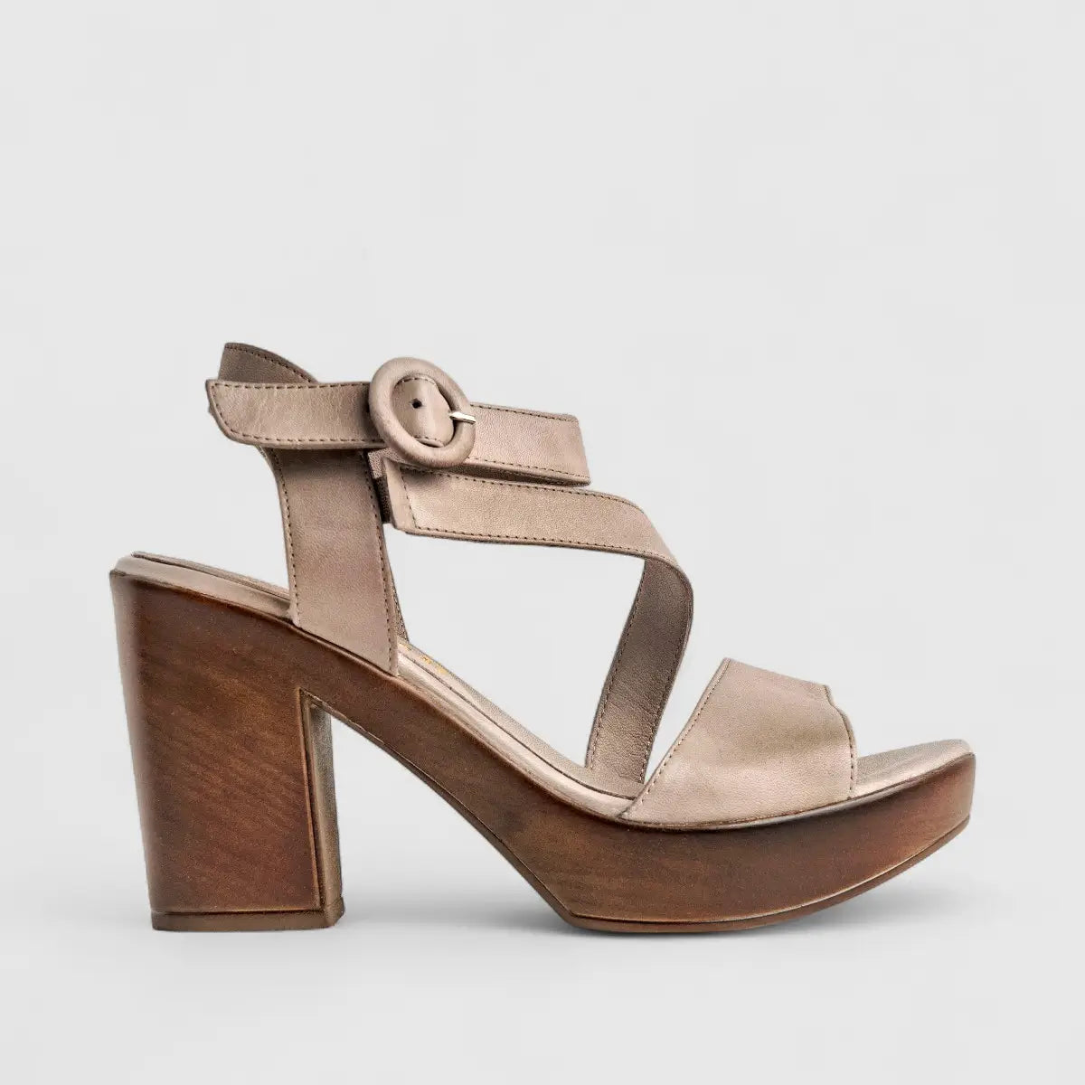 Sofia Mare Ladies Leather Comfort Block Heel Sandal 11818 Beige SF81