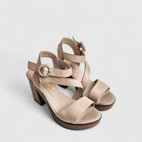 Sofia Mare Ladies Leather Comfort Block Heel Sandal 11818 Beige SF81