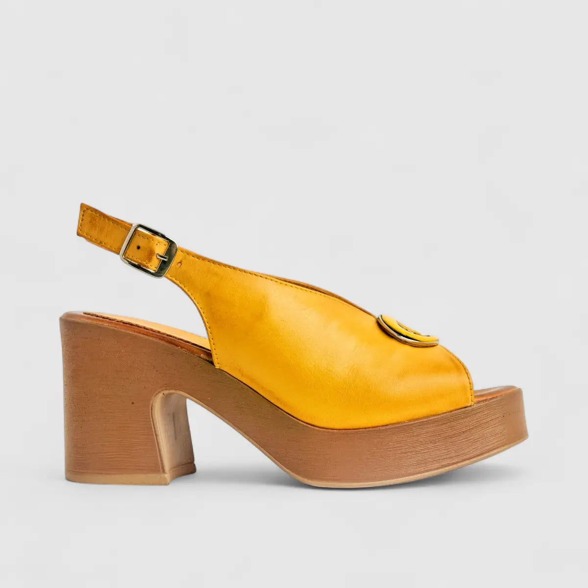 Sofia Mare Ladies Leather Comfort Block Heel Sandal 11824 Yellow SF84