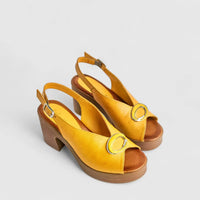 Sofia Mare Ladies Leather Comfort Block Heel Sandal 11824 Yellow SF84