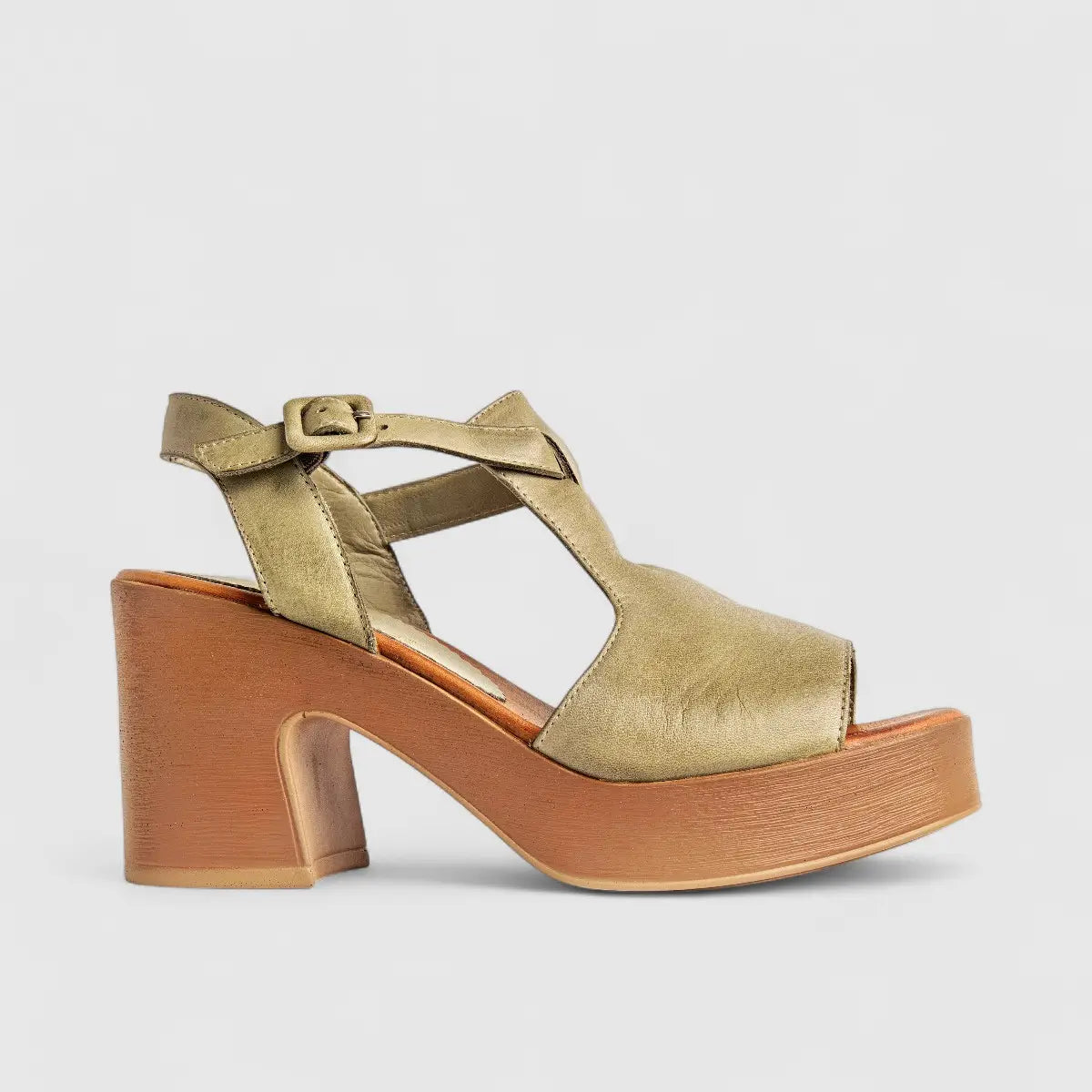 Sofia Mare Ladies Leather Comfort Block Heel Sandal 11888 Green SF78