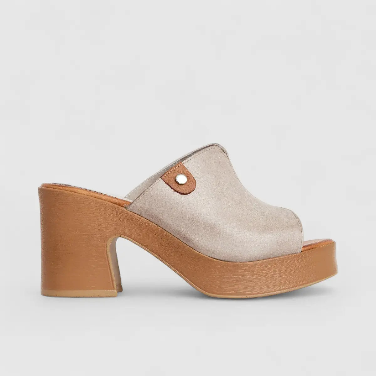 Sofia Mare Ladies Leather Comfort Push In Block Heel Sandal 11822 Beige SF77