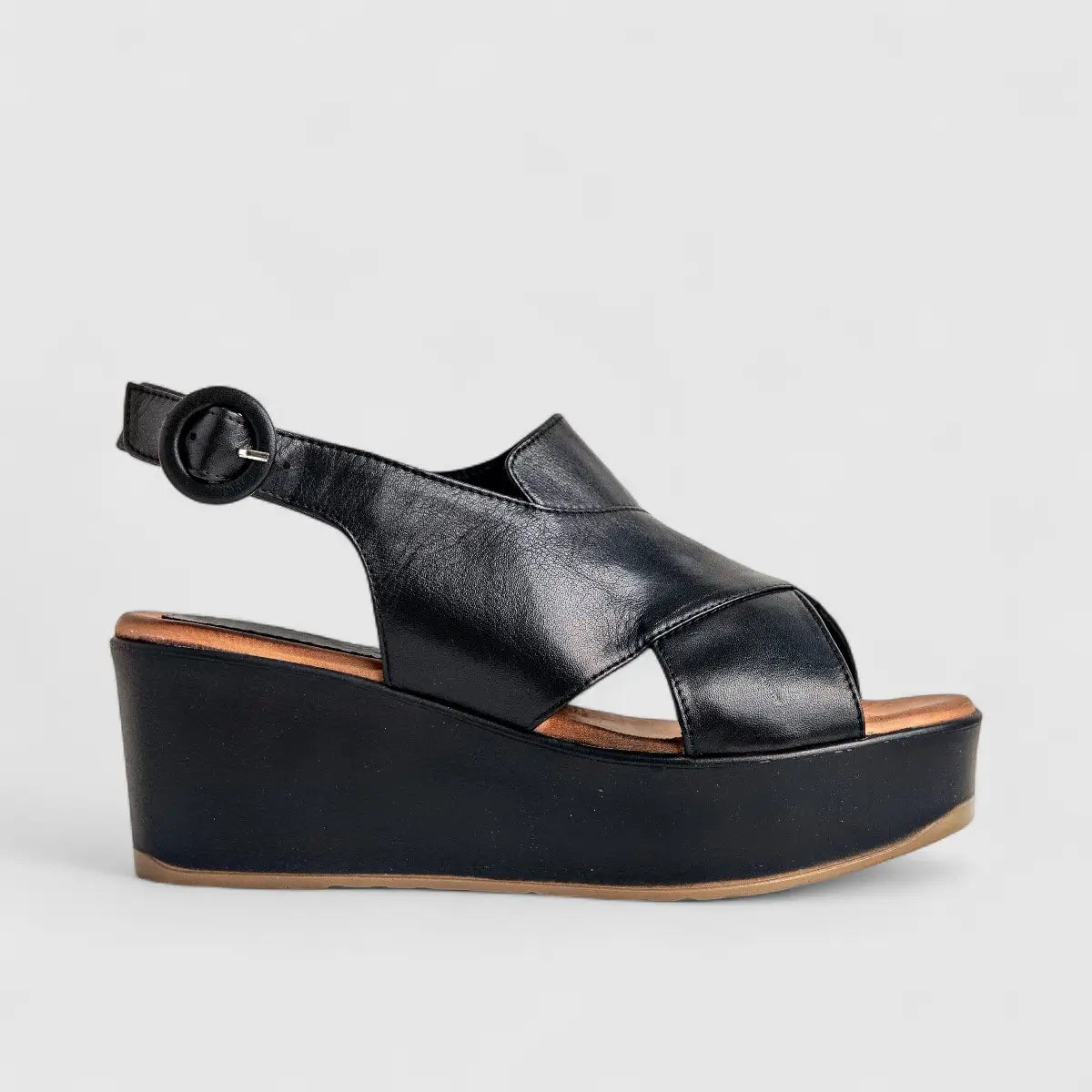 Sofia Mare Ladies Leather Comfort Wedge Sandal 11841 Black SF87
