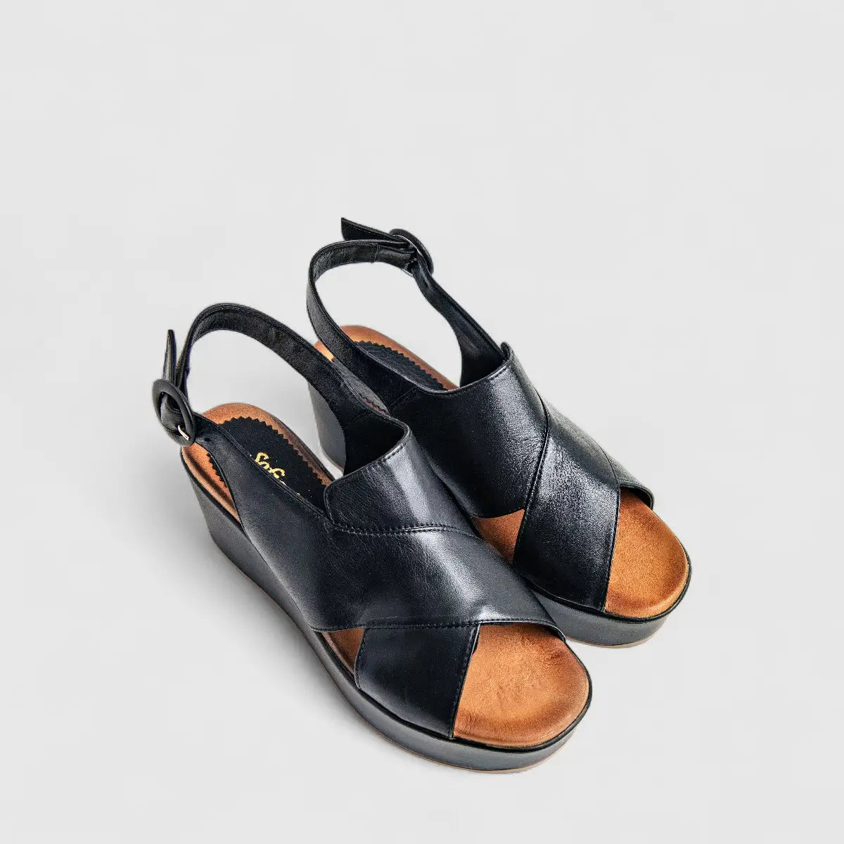 Sofia Mare Ladies Leather Comfort Wedge Sandal 11841 Black SF87