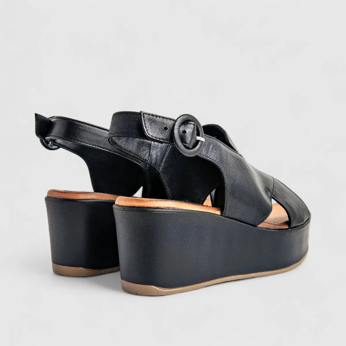 Sofia Mare Ladies Leather Comfort Wedge Sandal 11841 Black SF87