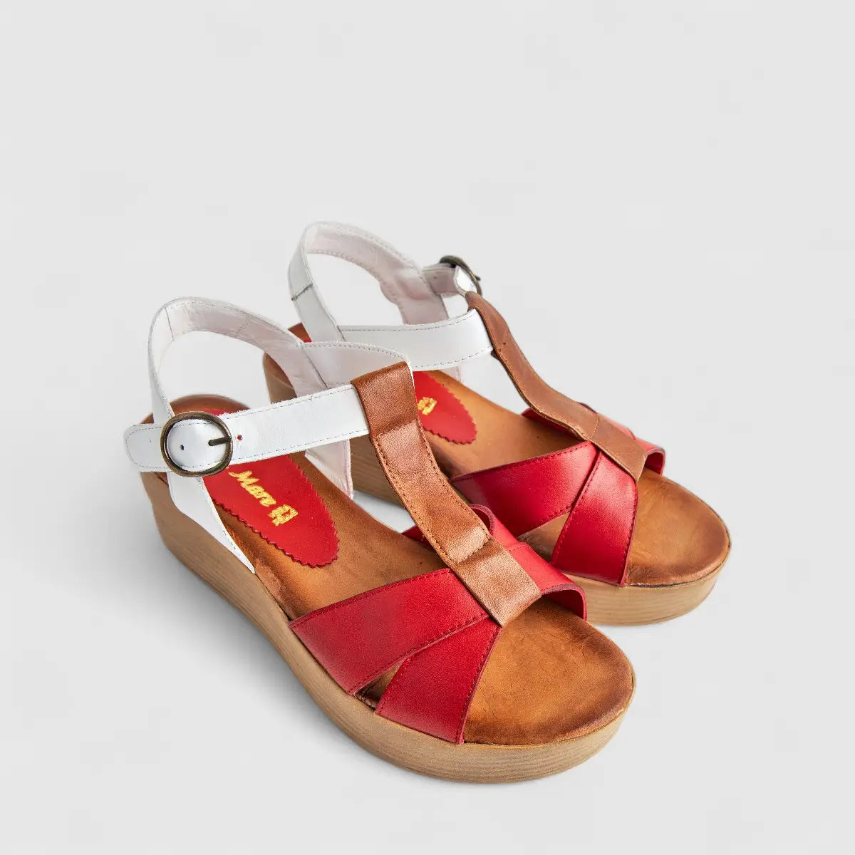 Sofia Mare Ladies Leather Comfort Wedge Sandal 11881XG White Multi SF83