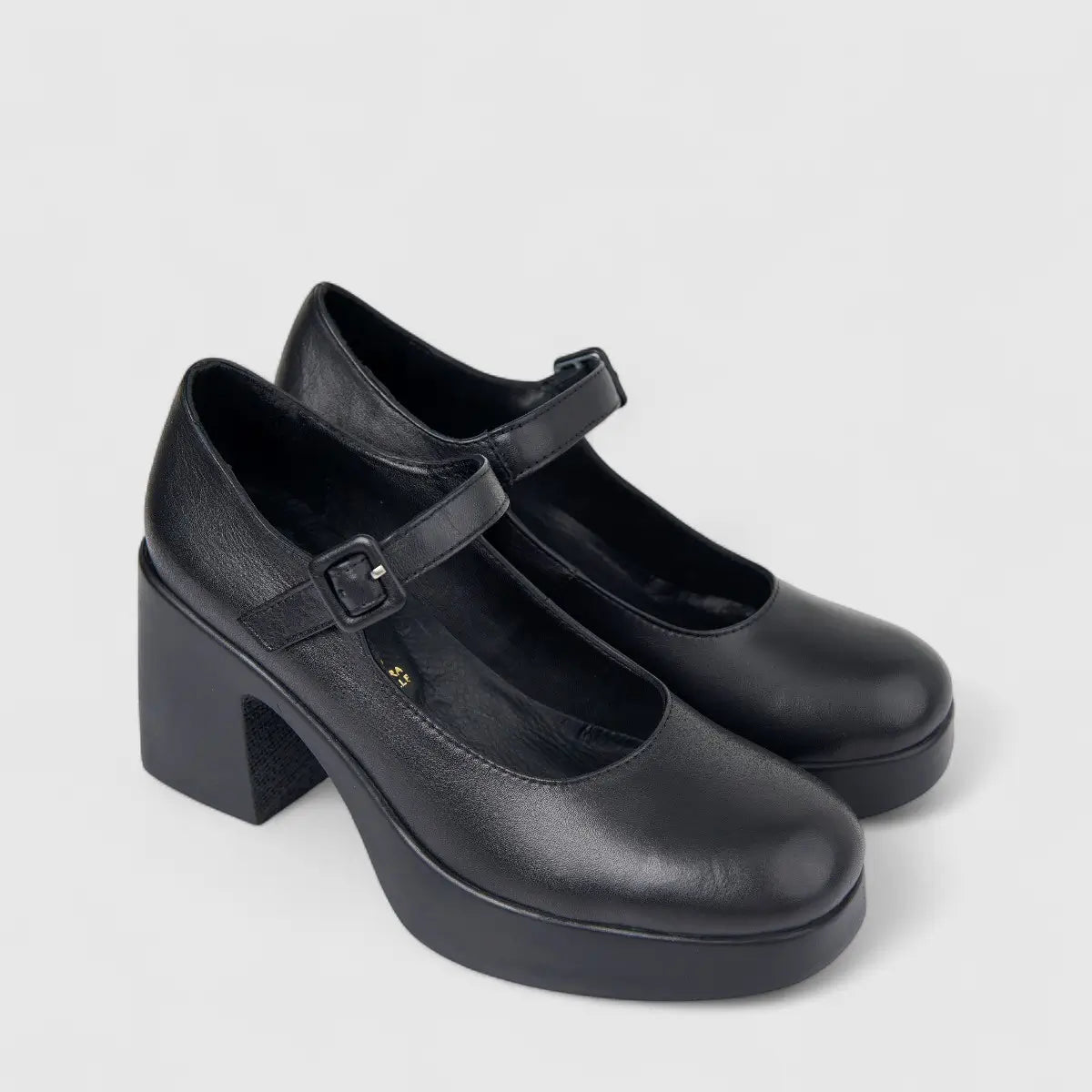 Sofia Mare Ladies Leather Mary Jane Shoe With Block Heel 11708 Black SF90