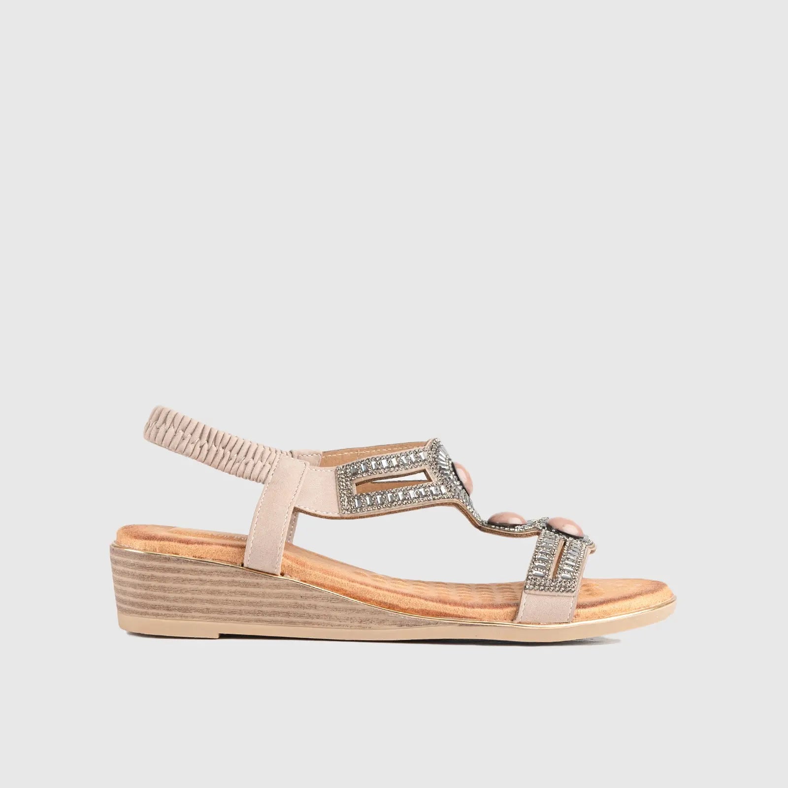 Soft Style Nakia Wedge Comfort Sandal Beige 01485 Sandals | familyshoecentre