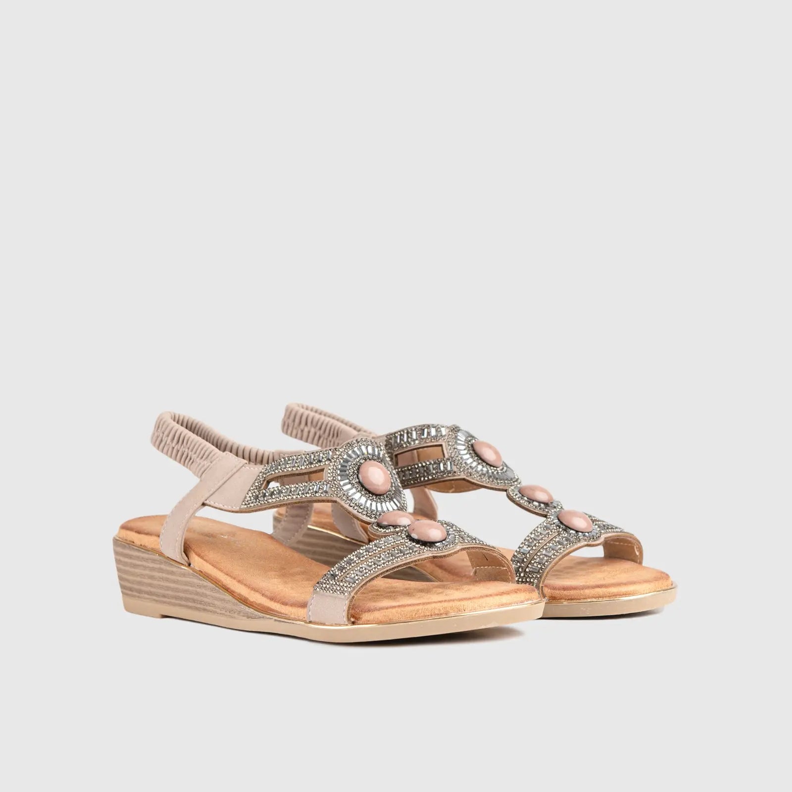 Soft Style Nakia Wedge Comfort Sandal Beige 01485 Sandals | familyshoecentre