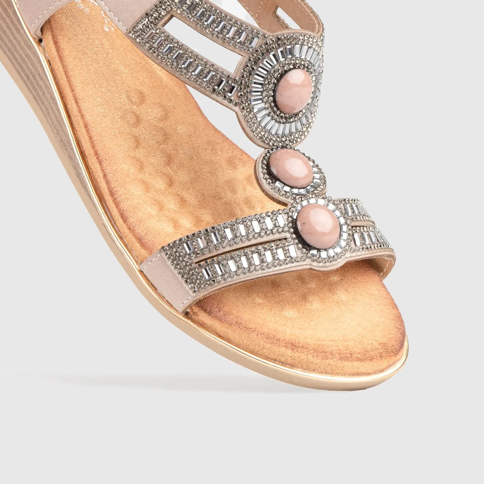 Soft Style Nakia Wedge Comfort Sandal Beige 01485 Sandals | familyshoecentre