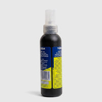 Black Tuxan Spray-On Leather Expander spray bottle, 125ml, for easing tight leather, with white nozzle and clear cap.