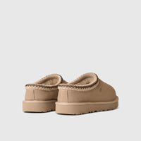 Ugg Ladies Clog Tasman II Moonlight in beige suede, rear view showing braided collar trim and platform sole