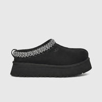 Ugg Ladies Clog Tazz II black slip-on clog, side view with braided collar trim and chunky platform sole