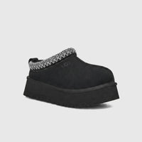 Ugg Ladies Clog Tazz II in black, side view slip-on clog with stitched collar trim and chunky platform sole.