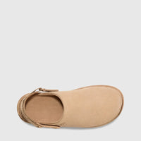 Ugg Ladies Goldenstar Clog Sand 1138252 UG44 in sand suede with adjustable heel strap, shown from top view