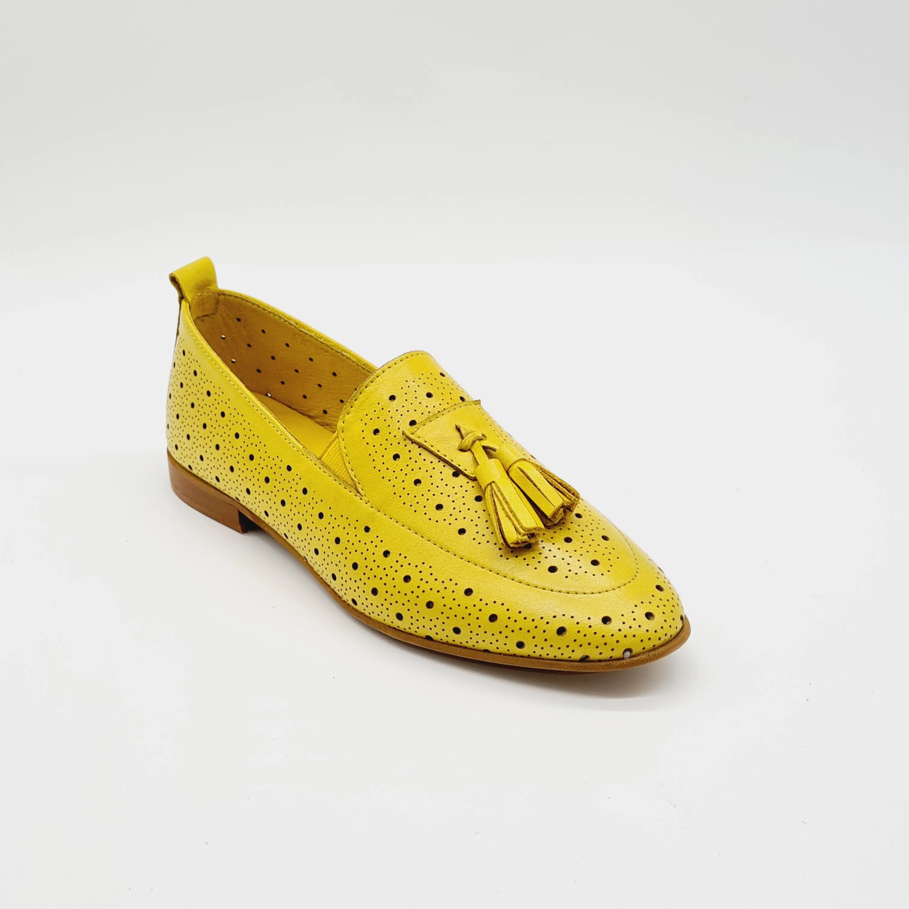 LW 1022 YELLOW LADIES LEATHER SNEAKER Loafers | familyshoecentre