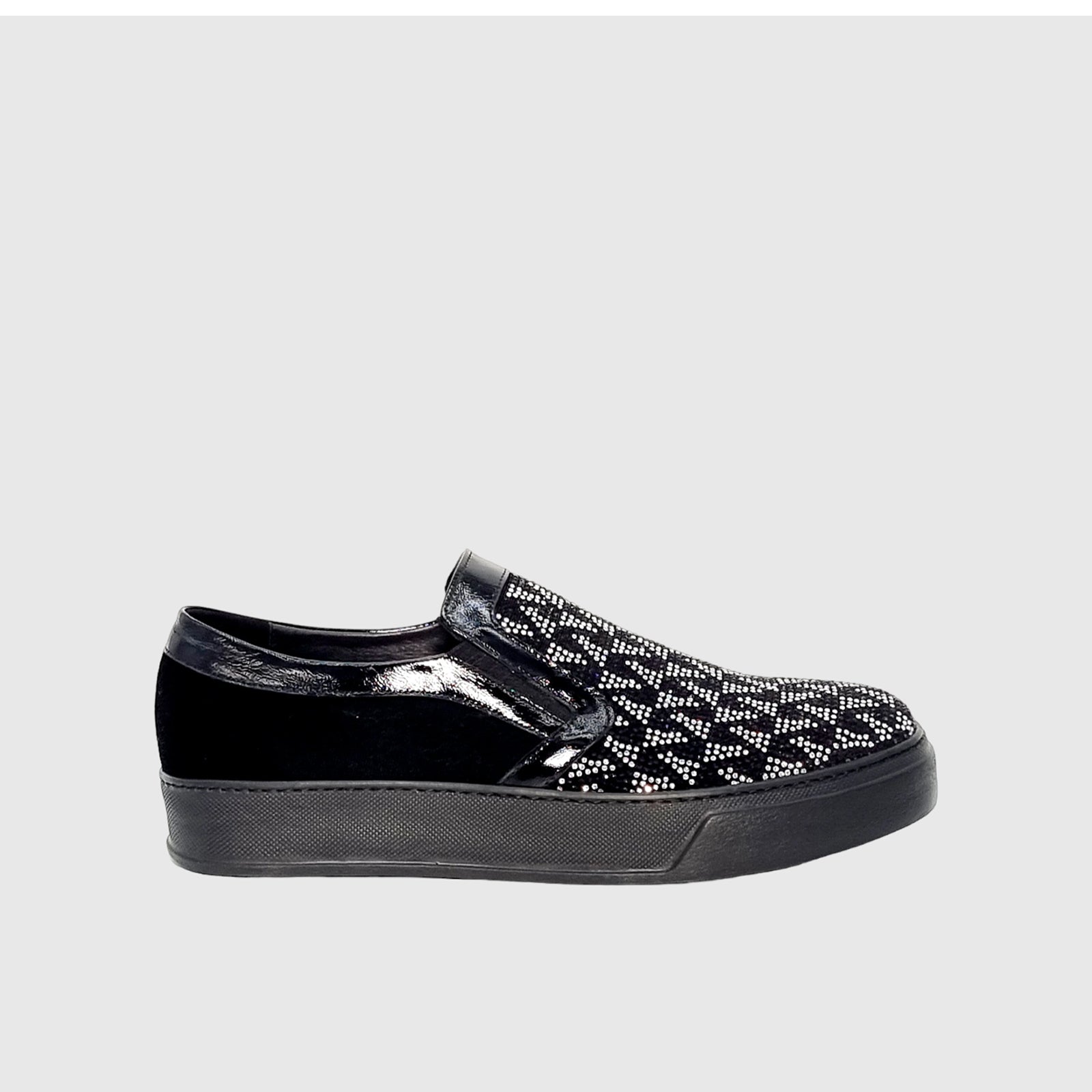 ELI 109 BLACK VELVET WITH STONES SNEAKER Sneakers | familyshoecentre