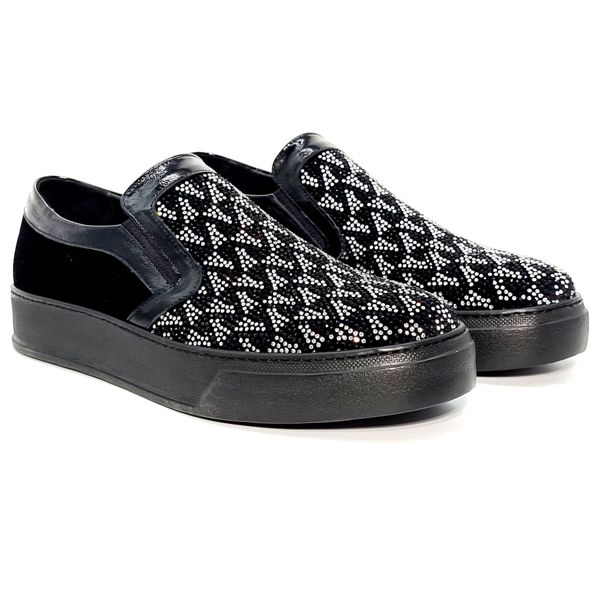 ELI 109 BLACK VELVET WITH STONES SNEAKER Sneakers | familyshoecentre