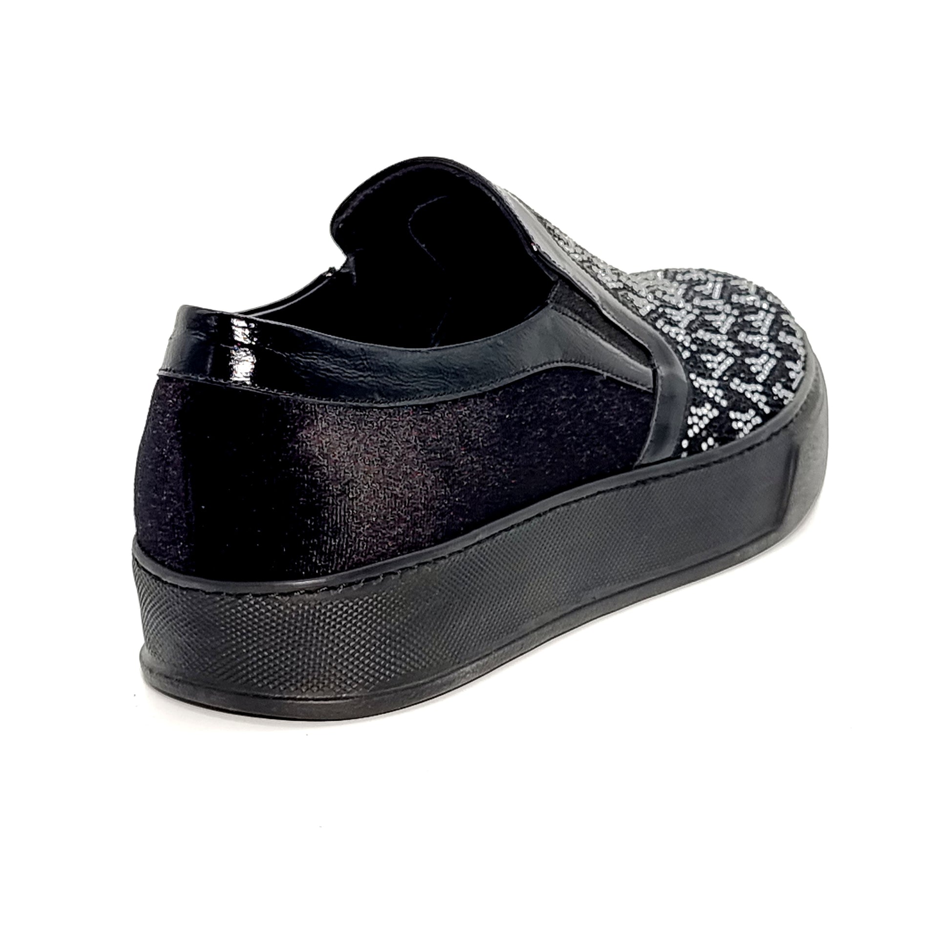 ELI 109 BLACK VELVET WITH STONES SNEAKER Sneakers | familyshoecentre